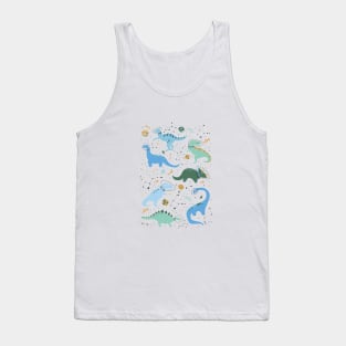 Space Dinosaurs in Blue Tank Top